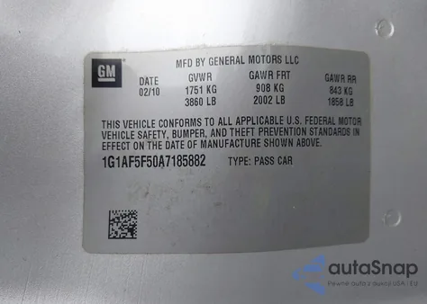 2010 Chevrolet Cobalt Lt z USA, uszkodzony, nr VIN 1G1AF5F50A7185882